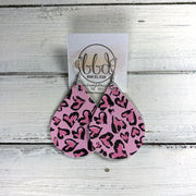 ZOEY (3 sizes available!) -  Leather Earrings  ||   PINK OUTLINE HEARTS ON PINK (FAUX LEATHER)
