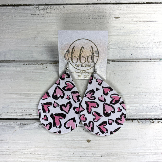 ZOEY (3 sizes available!) -  Leather Earrings  ||   PINK OUTLINE HEARTS ON WHITE (FAUX LEATHER)