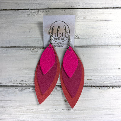 DOROTHY -  Leather Earrings  ||  MATTE NEON PINK, MATTE PINK, MATTE CORAL/PINK