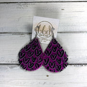 ZOEY (DOUBLE LAYER)-  Leather Earrings  ||   CLEAR BLACK HEARTS (FAUX LEATHER), METALLIC NEON PINK PEBBLED