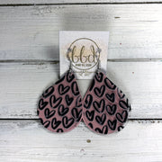 ZOEY (DOUBLE LAYER)-  Leather Earrings  ||   CLEAR BLACK HEARTS (FAUX LEATHER), MATTE BLUSH PINK