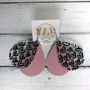 ZOEY (DOUBLE LAYER)-  Leather Earrings  ||   CLEAR BLACK HEARTS (FAUX LEATHER), MATTE BLUSH PINK