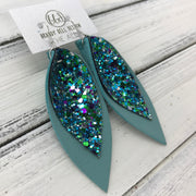ALLIE -  Leather Earrings  || <BR> UNDER THE SEA GLITTER (FAUX LEATHER)<BR> MATTE DUSTY AQUA