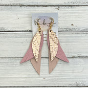 ANDY -  Leather Earrings  ||   <BR> METALLIC ROSE GOLD BRAID, <BR> MATTE LIGHT PINK, <BR> MATTE BLUSH PINK