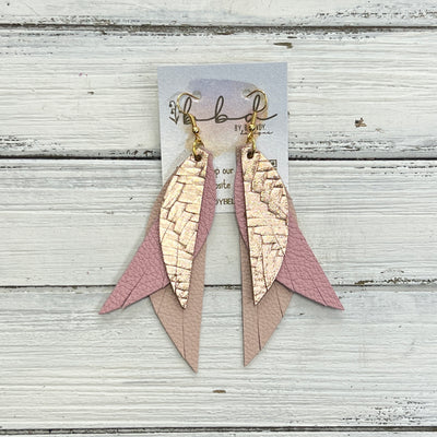 ANDY -  Leather Earrings  ||   <BR> METALLIC ROSE GOLD BRAID, <BR> MATTE LIGHT PINK, <BR> MATTE BLUSH PINK