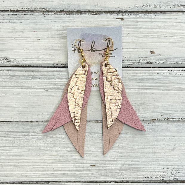 ANDY -  Leather Earrings  ||   <BR> METALLIC ROSE GOLD BRAID, <BR> MATTE LIGHT PINK, <BR> MATTE BLUSH PINK