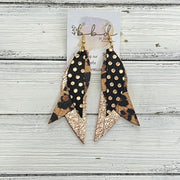 ANDY -  Leather Earrings  ||   <BR> BLACK WITH ROSE GOLD POLKADOT, <BR> LEOPARD PRINT, <BR> METALLIC ROSE GOLD PEBBLED