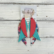 ANDY -  Leather Earrings  ||   <BR> MATTE CORAL/PINK, <BR> AQUA PALMS, <BR> TUTTI FRUITI FLORAL