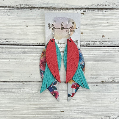 ANDY -  Leather Earrings  ||   <BR> MATTE CORAL/PINK, <BR> AQUA PALMS, <BR> TUTTI FRUITI FLORAL