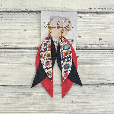 ANDY -  Leather Earrings  ||   <BR> MULTICOLOR IKAT, <BR>MATTE NAVY* BLUE, <BR> MATTE CORAL/PINK