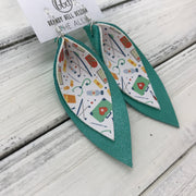 ALLIE -  Leather Earrings  || <BR> NURSE PRINT (FAUX LEATHER)<BR> PEARLIZED AQUA