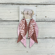 ANDY -  Leather Earrings  ||   <BR> METALLIC PINK WESTERN FLORAL, <BR>SALMON BRAID, <BR> METALLIC LIGHT PINK PEBBLED