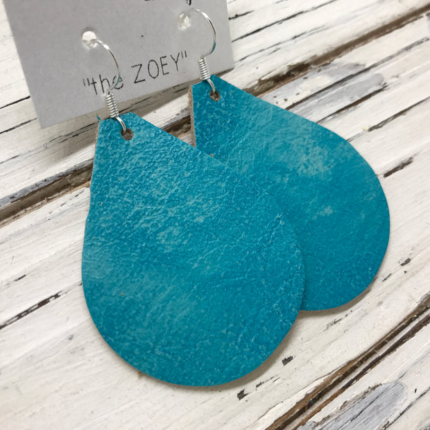 ZOEY (3 sizes available!) -  Leather Earrings  || DISTRESSED TEAL OCEAN
