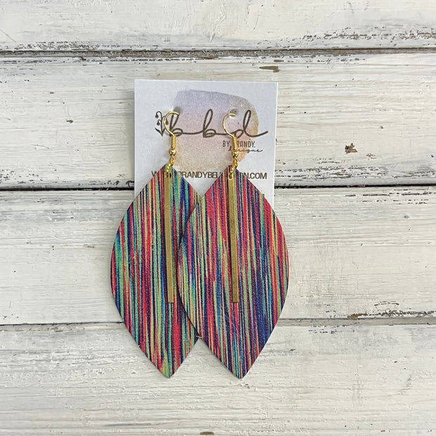 "RAISE THE BAR" <br> *3 SIZES AVAILABLE! <br> SUEDE + STEEL COLLECTION ||  Leather Earrings || <BR>  MULTICOLOR STRIPES  *Choose size & bar finish!*