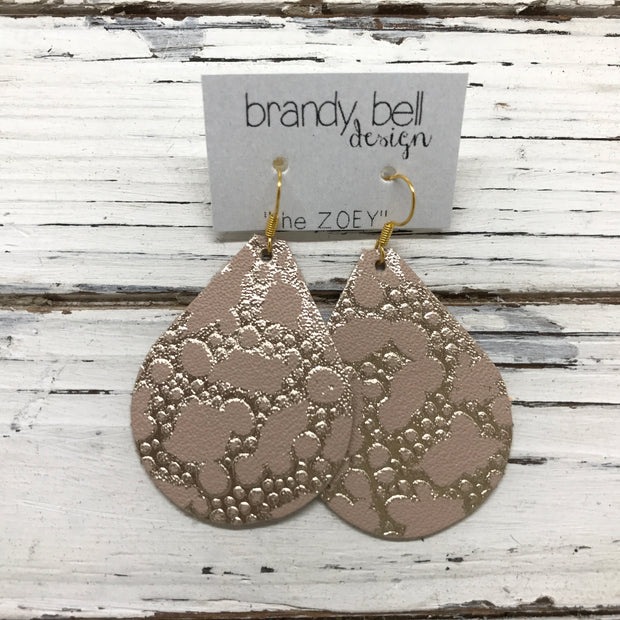 ZOEY (3 sizes available!) -  Leather Earrings  || METALLIC GOLD BUBBLES ON PINK
