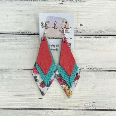 COLLEEN -  Leather Earrings  ||    <BR> MATTE CORAL/PINK, <BR> AQUA PALMS, <BR> TUTTI FRUITTI FLORAL