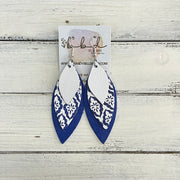 DOROTHY -  Leather Earrings  ||   <BR> MATTE WHITE, <BR> BLUE & WHITE TURKISH TILES, <BR> ELECTRIC COBALT BLUE