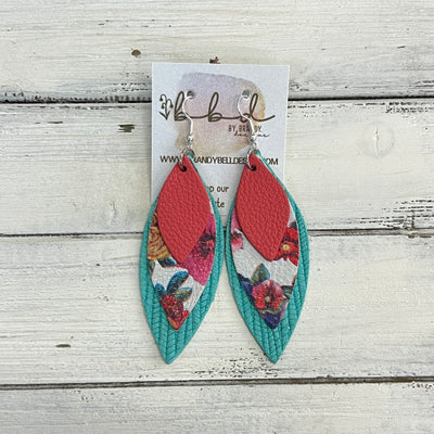 DOROTHY -  Leather Earrings  ||    <BR> MATTE CORAL/PINK, <BR> TUTTI FRUITI FLORAL, <BR> AQUA PALMS