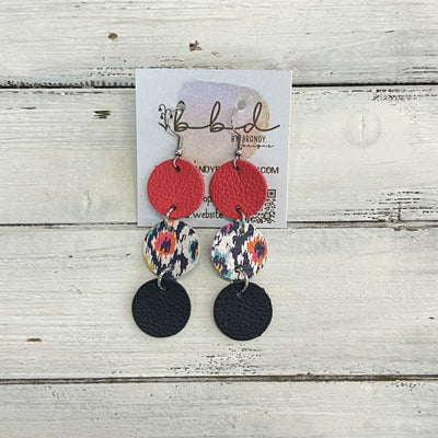 DAISY -  Leather Earrings  ||   <BR> MATTE CORAL/PINK, <BR> MULTICOLOR IKAT, <BR>MATTE NAVY* BLUE