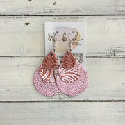 LINDSEY -  Leather Earrings  ||    <BR>SALMON BRAID, <BR> METALLIC PINK WESTERN FLORAL, <BR> METALLIC LIGHT PINK PEBBLED