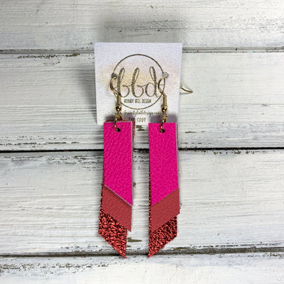 CODY - Leather Earrings  || <BR> MATTE NEON PINK, <BR> MATTE CORAL/PINK,  METALLIC RED PEBBLED