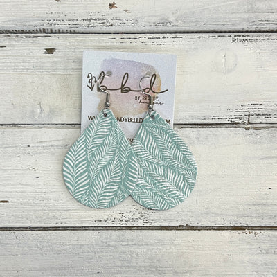ZOEY (3 sizes available!) -  Leather Earrings  ||  AQUA & WHITE LEAVES