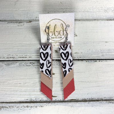 CODY - Leather Earrings  || <BR> BLACK & WHITE HEARTS (FAUX LEATHER), <BR> MATTE BLUSH PINK,  MATTE CORAL/PINK
