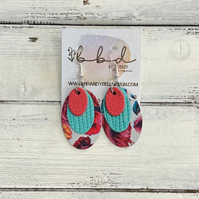 DIANE -  Leather Earrings  ||    <BR> MATTE CORAL/PINK, <BR> AQUA PALMS, <BR> TUTTI FRUITI FLORAL