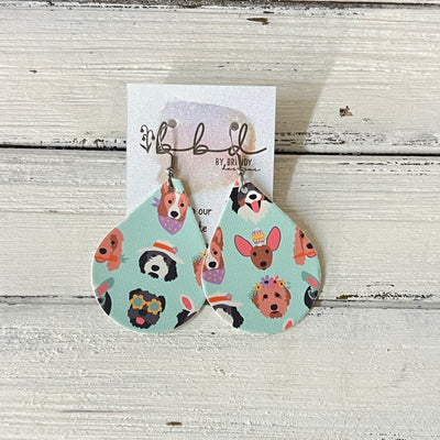 ZOEY (3 sizes available!) -  Leather Earrings  ||  EASTER DOGS ON BLUE (FAUX LEATHER)