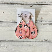ZOEY (3 sizes available!) -  Leather Earrings  ||  EASTER DOGS ON PINK (FAUX LEATHER)