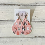 ZOEY (3 sizes available!) -  Leather Earrings  ||  EASTER BUNNIES ON PINK (FAUX LEATHER)