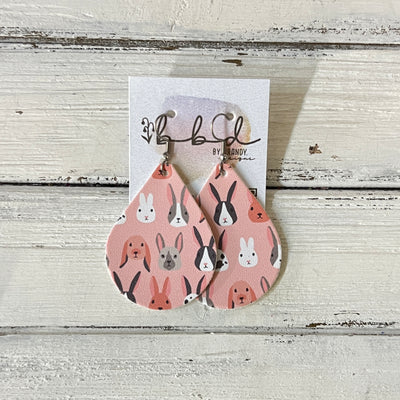 ZOEY (3 sizes available!) -  Leather Earrings  ||  EASTER BUNNIES ON PINK (FAUX LEATHER)