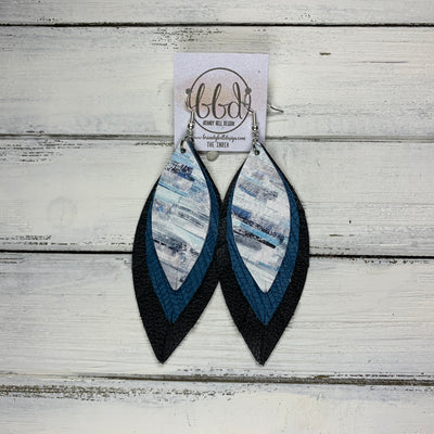 INDIA - Leather Earrings   ||  <BR> BLUE SURF PAINT STROKES,  <BR> TEAL PALMS,  <BR> MATTE BLACK