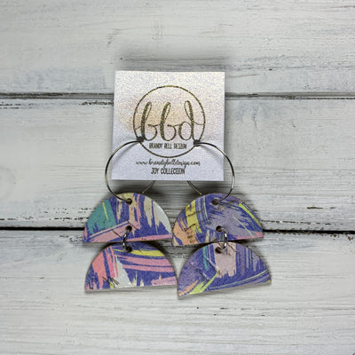 JOY - Leather Earrings  ||    90's PURPLE BRUSHSTROKES CORK ON LEATHER