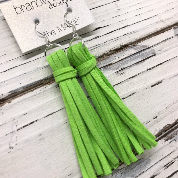 MARIE - Faux Suede Tassel Earrings  || LIME