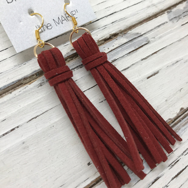 MARIE - Faux Suede Tassel Earrings  || BURGUNDY
