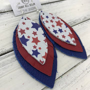 GINGER - Leather Earrings  ||  <BR> AMERICANA STARS <BR> MATTE RED <BR> MATTE COBALT BLUE