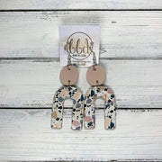 HOPE - Leather Earrings  ||    MATTE BLUSH PINK, <BR> GRANITE MOSAIC CORK ON LEATHER