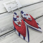 DOROTHY - Leather Earrings  ||  <BR> AMERICANA STARS <BR> METALLIC RED PEBBLED <BR>WHITE WITH BLUE STRIPES