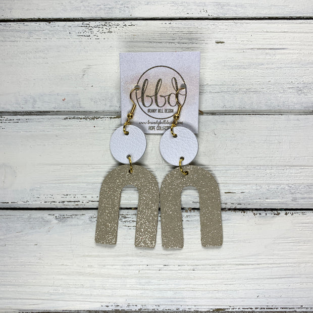 HOPE - Leather Earrings  ||    MATTE WHITE, <BR> SHIMMER CHAMPAGNE