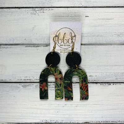 HOPE - Leather Earrings  ||   MATTE BLACK, <BR> TROPICAL PALMS CORK ON LEATHER