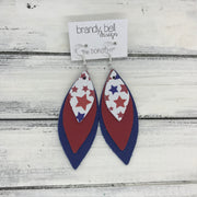 DOROTHY - Leather Earrings  ||  <BR> AMERICANA STARS <BR> MATTE RED <BR> MATTE COBALT BLUE