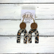 HOPE - Leather Earrings  ||   DISTRESSED BROWN, <BR> GOLD GLITTER CHEETAH CORK ON LEATHER
