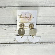 NAOMI -  Leather Earrings ON POST  ||  GOLD FINE GLITTER (ON CORK), <BR> METALLIC CHAMPAGNE SMOOTH, <BR>  MATTE WHITE