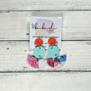 NAOMI -  Leather Earrings ON POST  ||  ORANGE FINE GLITTER (ON CORK), <BR> AQUA SAFFIANO, <BR>  TUTTI FRUITI FLORAL