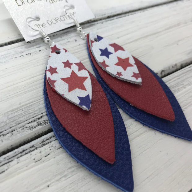 DOROTHY - Leather Earrings  ||  <BR> AMERICANA STARS <BR> MATTE RED <BR> MATTE COBALT BLUE