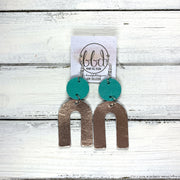HOPE - Leather Earrings  ||  PEARLIZED AQUA, <BR> METALLIC ROSE GOLD SMOOTH
