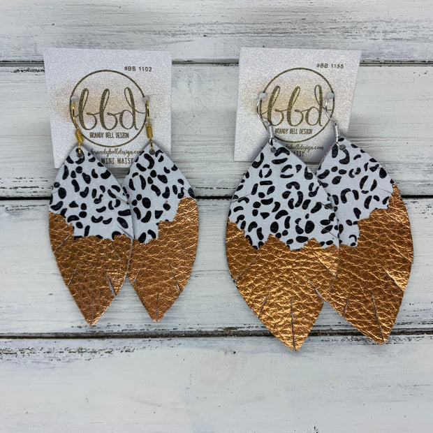 "DIPPED" MAISY (2 SIZES!) - Genuine Leather Earrings  || CARAMEL CHEETAH + CHOOSE YOUR "DIPPED" FINISH