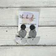 NAOMI -  Leather Earrings ON POST  ||  BLACK FINE GLITTER (ON CORK), <BR> SHIMMER GRAY, <BR>  SHIMMER SILVER