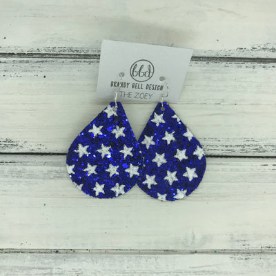 ZOEY (3 sizes available!) -  GLITTER ON CANVAS Earrings  (not leather)  ||  <BR> BLUE WITH STARS